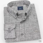 قميص كتان سادة رمادي D3