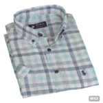 قميص رجالي كتان نص كم كاروهات فيروزي M52