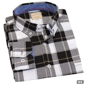 قميص كاروهات رجالي أسود H4