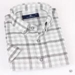 قميص رجالي كاروهات لون رمادي نص كم - كود 73